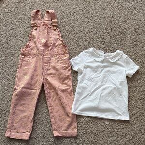 OshKosh B'gosh Floral Pink Overalls with White Tee